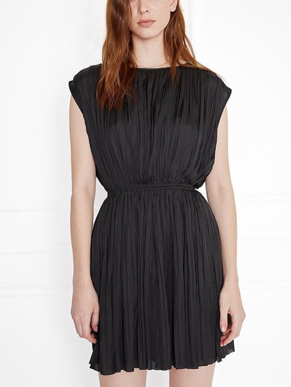 ANINE BING Giana Black Pleated Short Dress with Elastic Waist